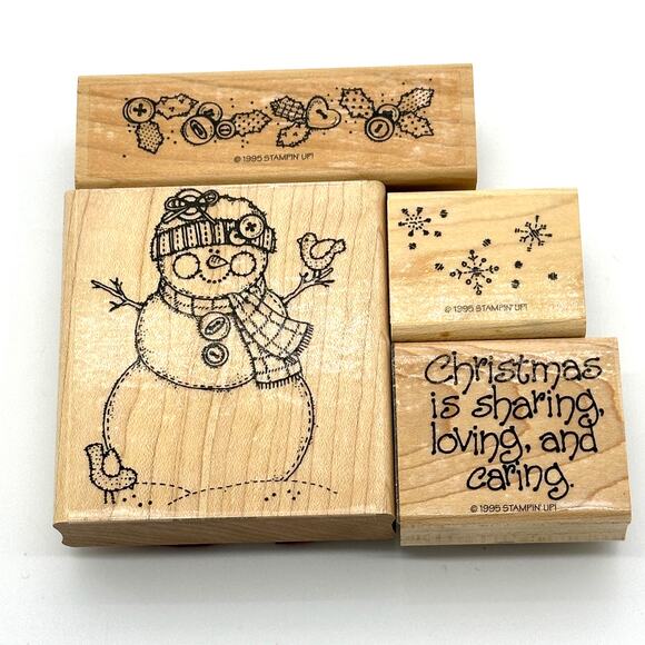 Stampin' Up! Stitched Snowman Rubber Stamps Sewn Sew Holidays Christmas 1995 - Picture 1 of 7